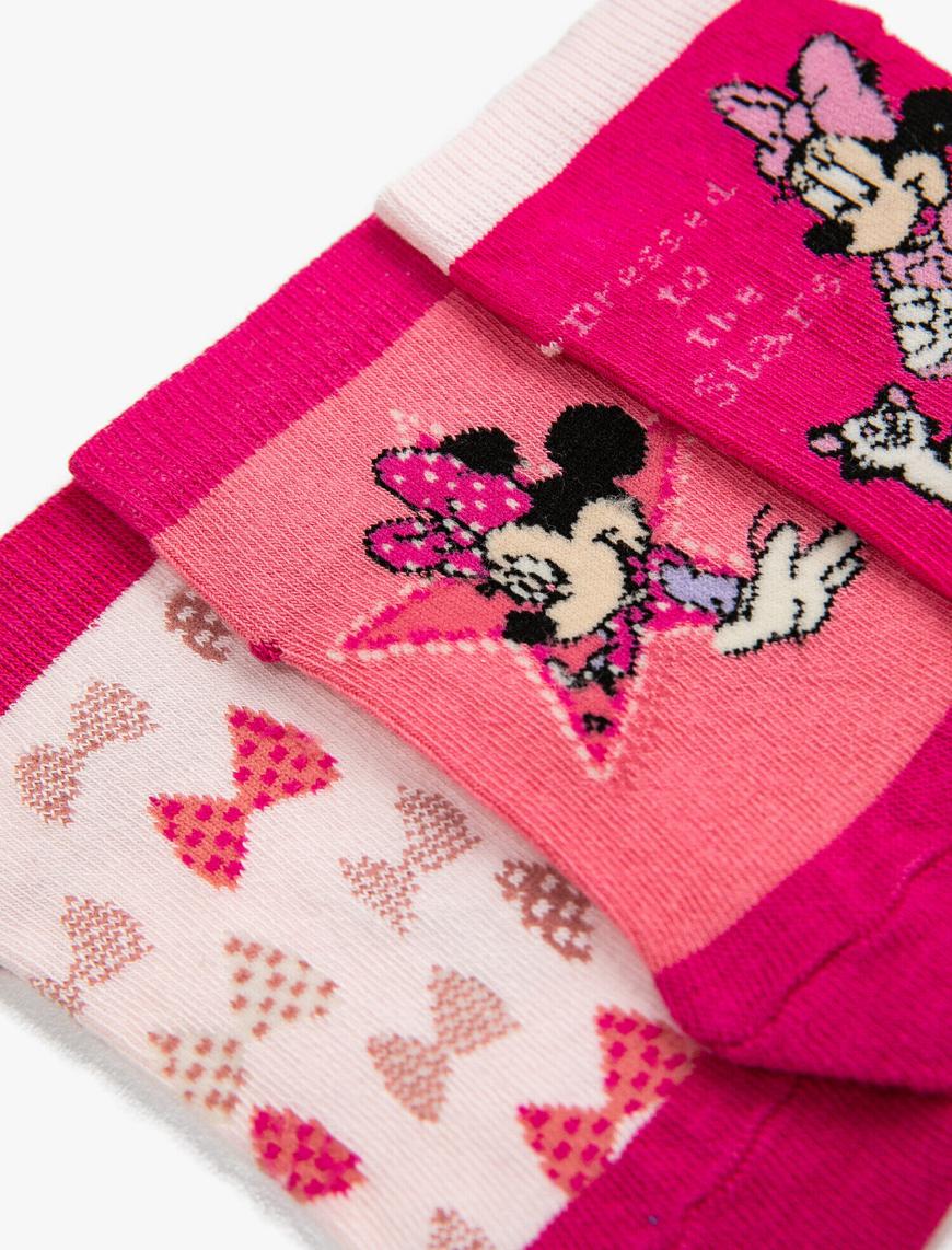  Kız Çocuk 3'lü Minnie Mouse Lisanslı Çorap Seti