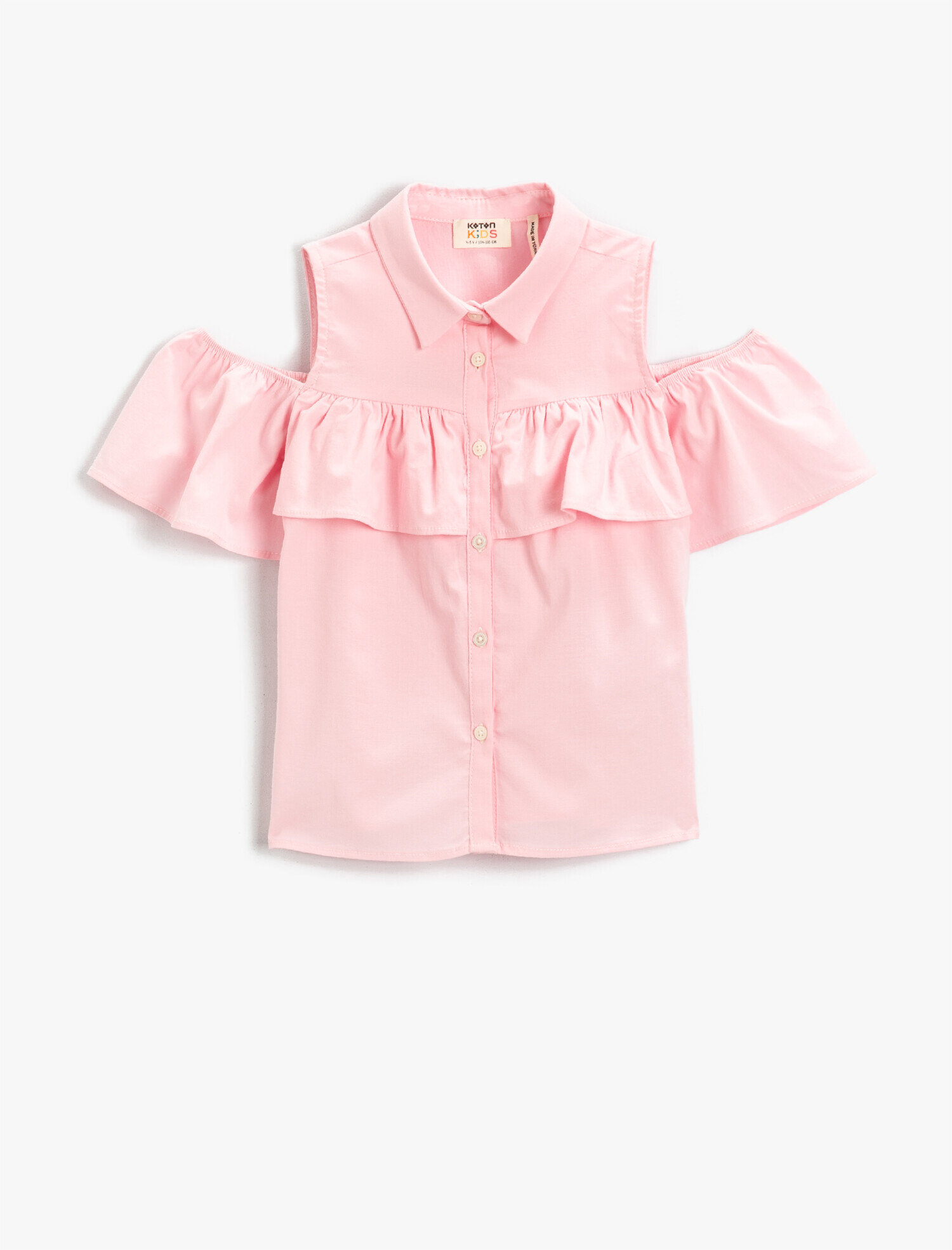  Kız Çocuk Fırfır Detaylı Kısa Kollu Gömlek Pamuklu