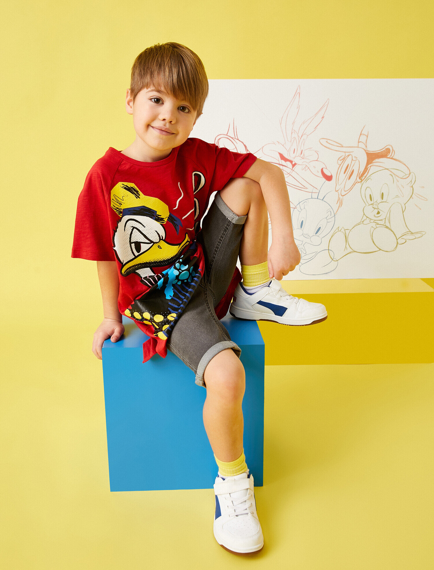  Erkek Çocuk Donald Duck Baskılı Tişört Lisanslı Kısa Kollu Pamuklu