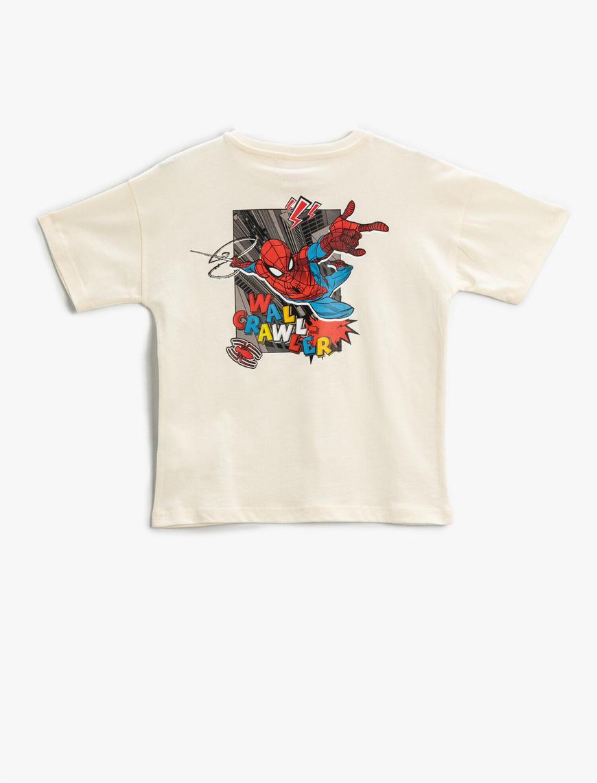  Erkek Çocuk Sırtı Spiderman Baskılı Tişört Lisanslı Kısa Kollu Pamuklu
