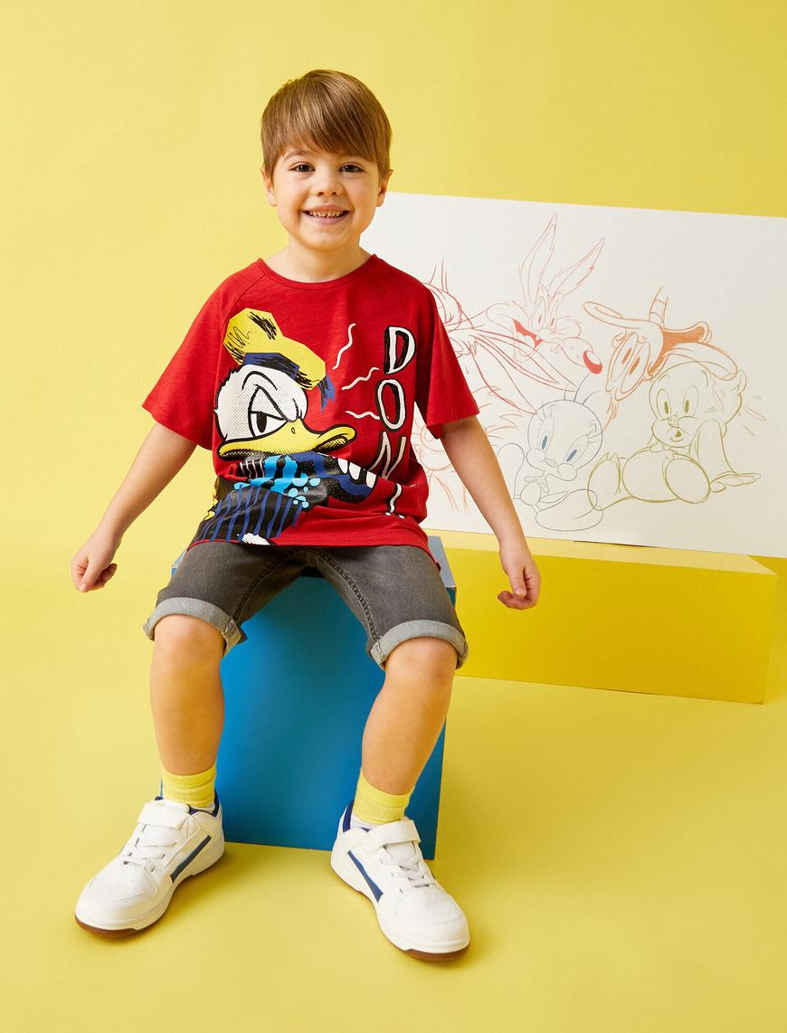  Erkek Çocuk Donald Duck Baskılı Tişört Lisanslı Kısa Kollu Pamuklu