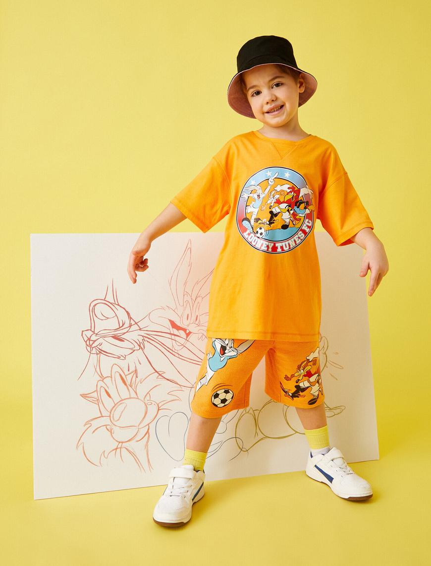  Erkek Çocuk Looney Tunes Baskılı Oversize Tişört Lisanslı Pamuklu