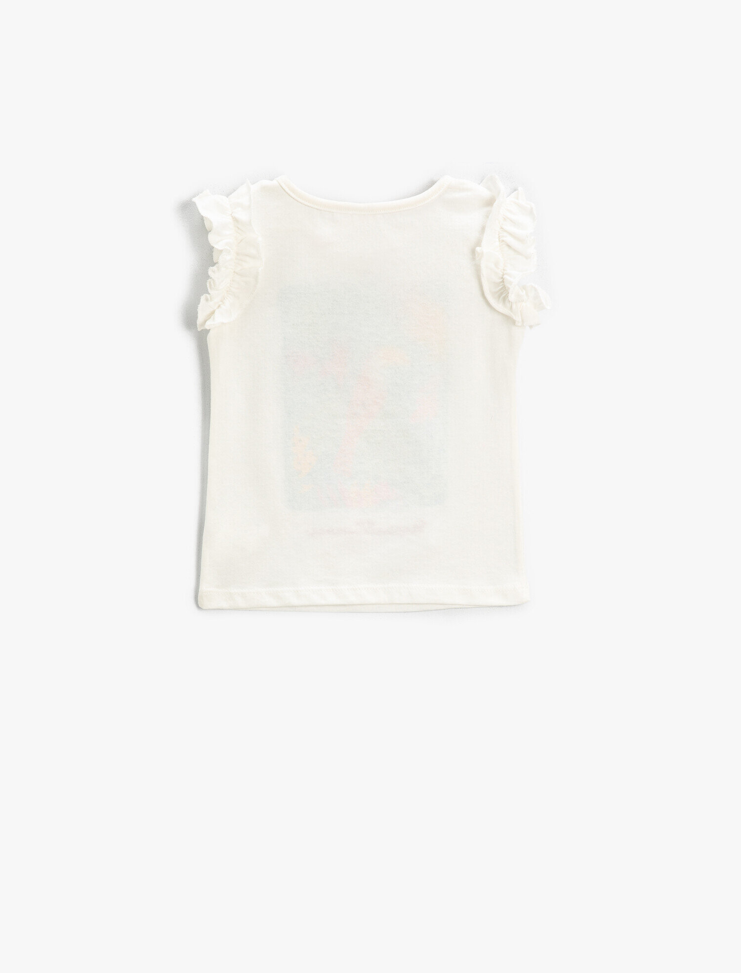  Kız Bebek Kolları Fırfırlı Tişört Papağan Baskılı İşlemeli Pamuklu