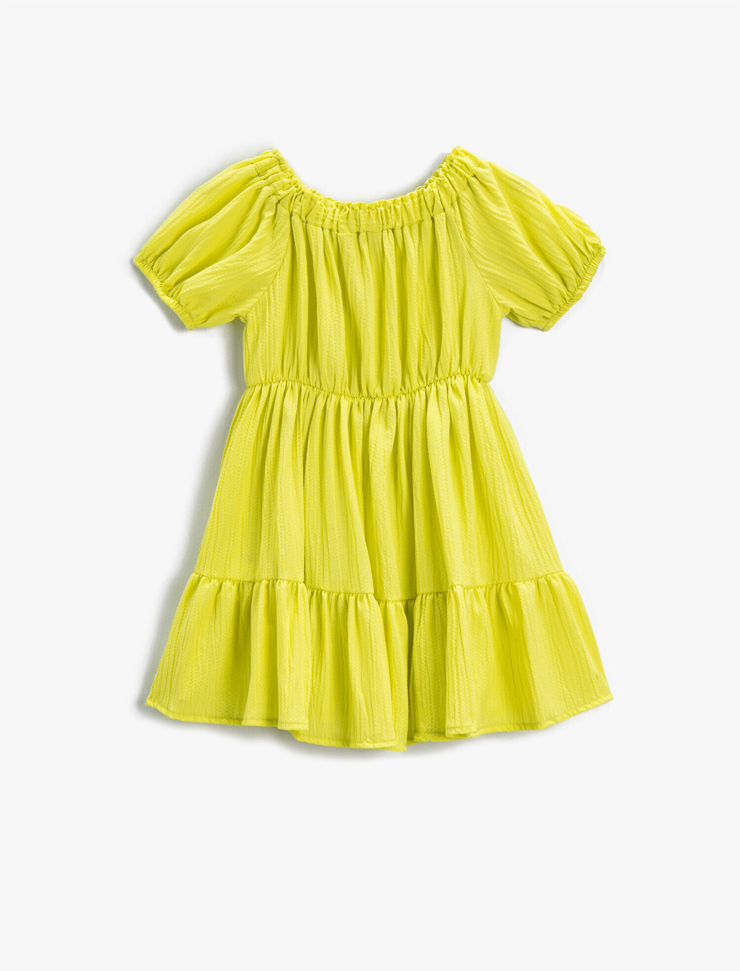  Kız Çocuk Elbise Balon Kollu Midi Volanlı