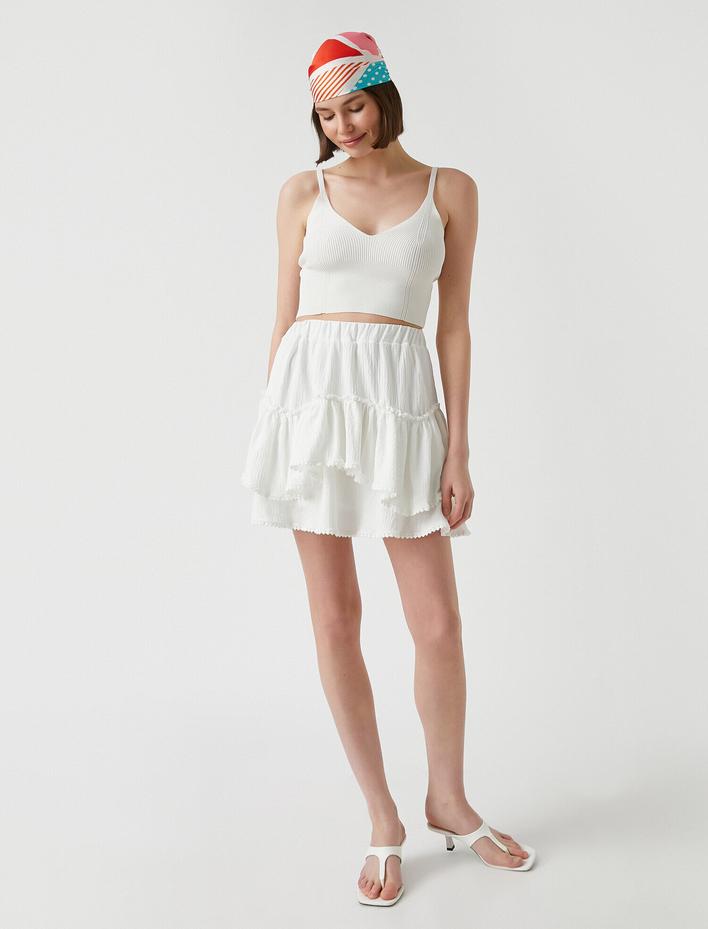  Beli Lastikli Fırfırlı Mini Etek