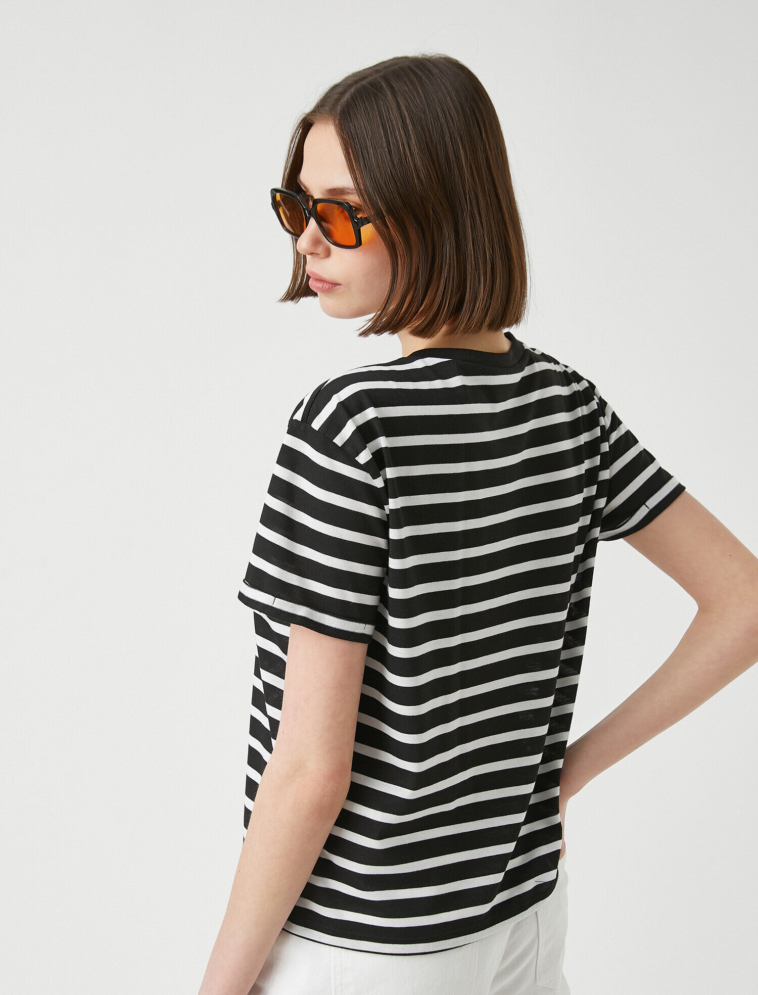   Bisiklet Yaka Kısa Kollu Çizgili Basic Tişört