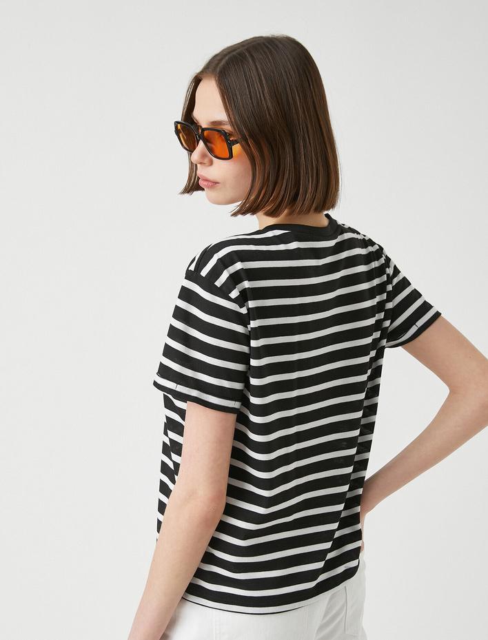  Bisiklet Yaka Kısa Kollu Çizgili Basic Tişört