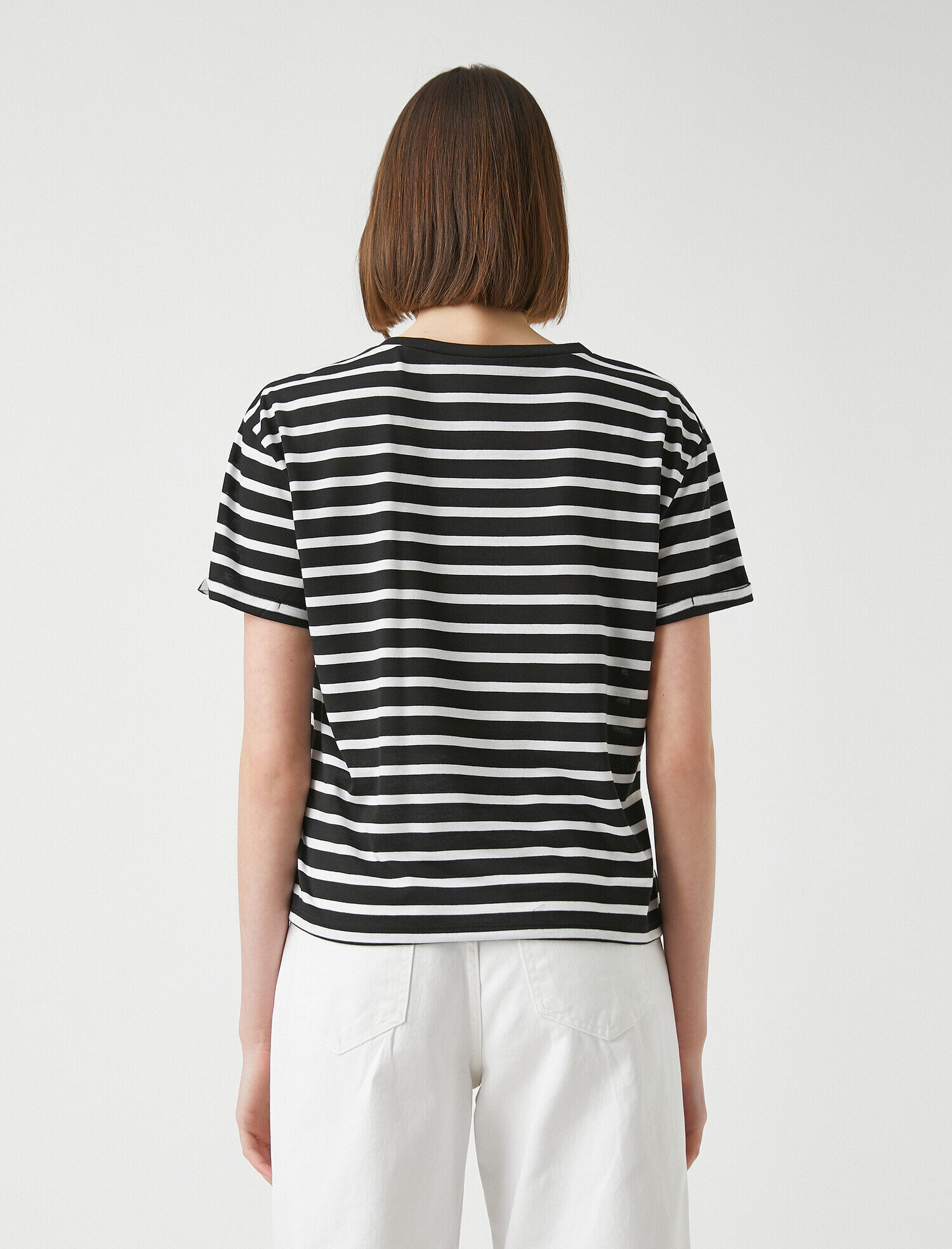  Bisiklet Yaka Kısa Kollu Çizgili Basic Tişört