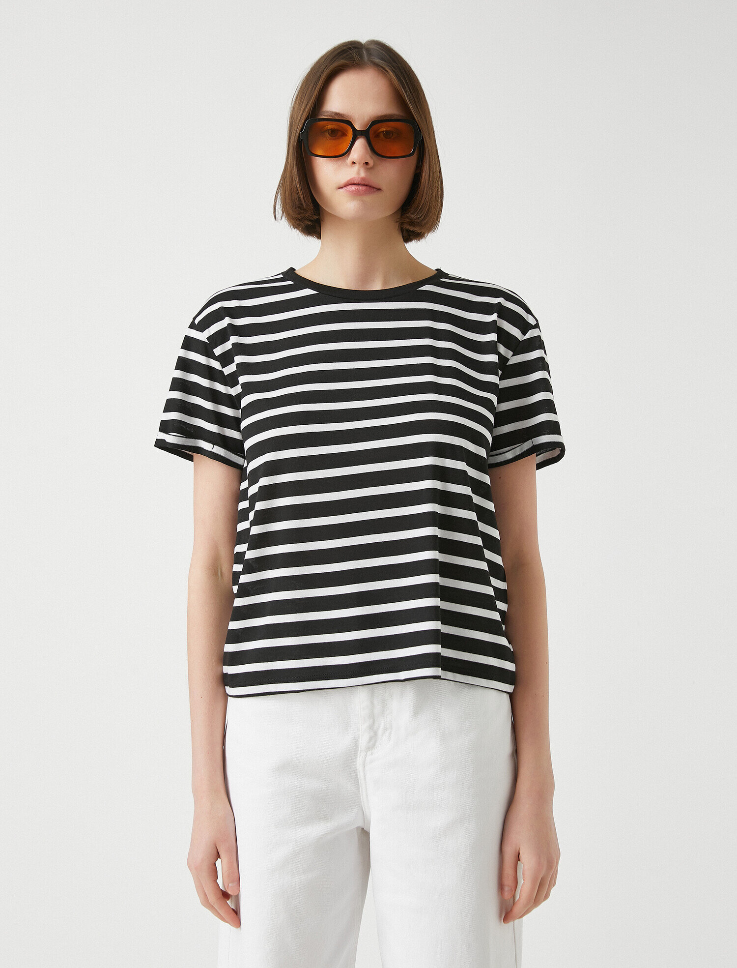   Bisiklet Yaka Kısa Kollu Çizgili Basic Tişört