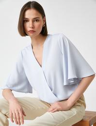 V Yaka Kısa Kollu Bluz