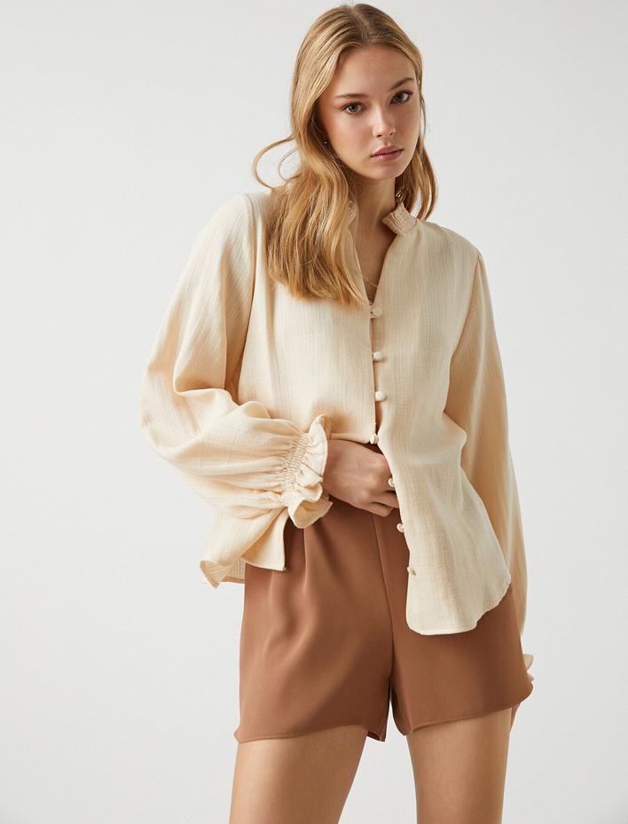  Uzun Kollu Fırfırlı Gömlek