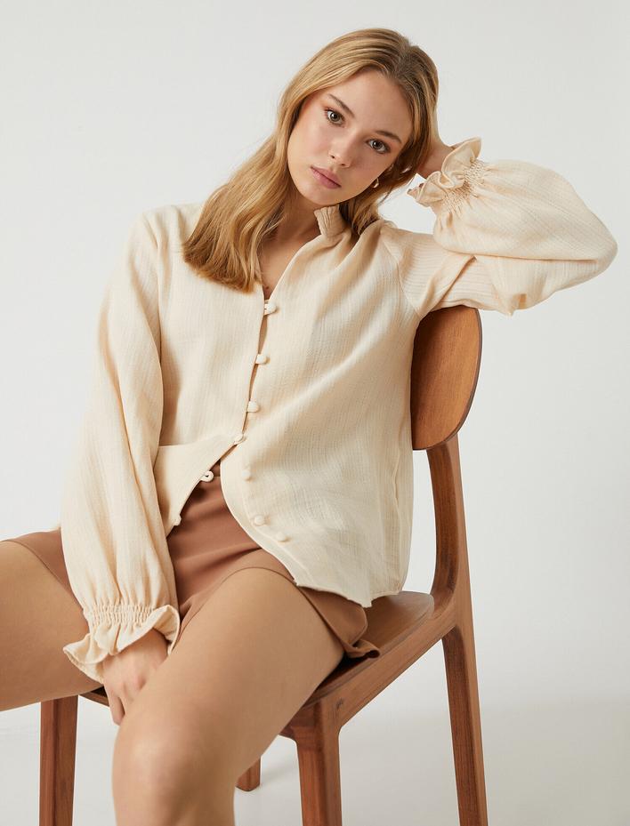  Uzun Kollu Fırfırlı Gömlek