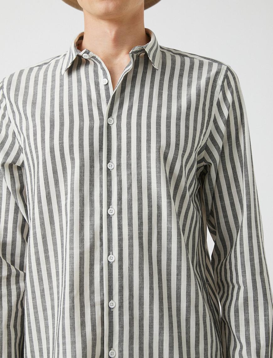   Spor Gömlek Çizgili Slim Fit