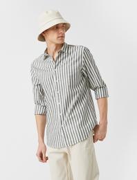 Spor Gömlek Çizgili Slim Fit