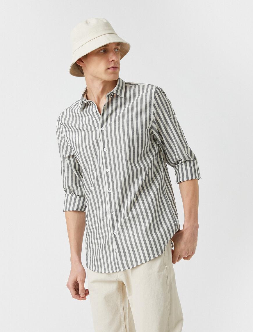   Spor Gömlek Çizgili Slim Fit