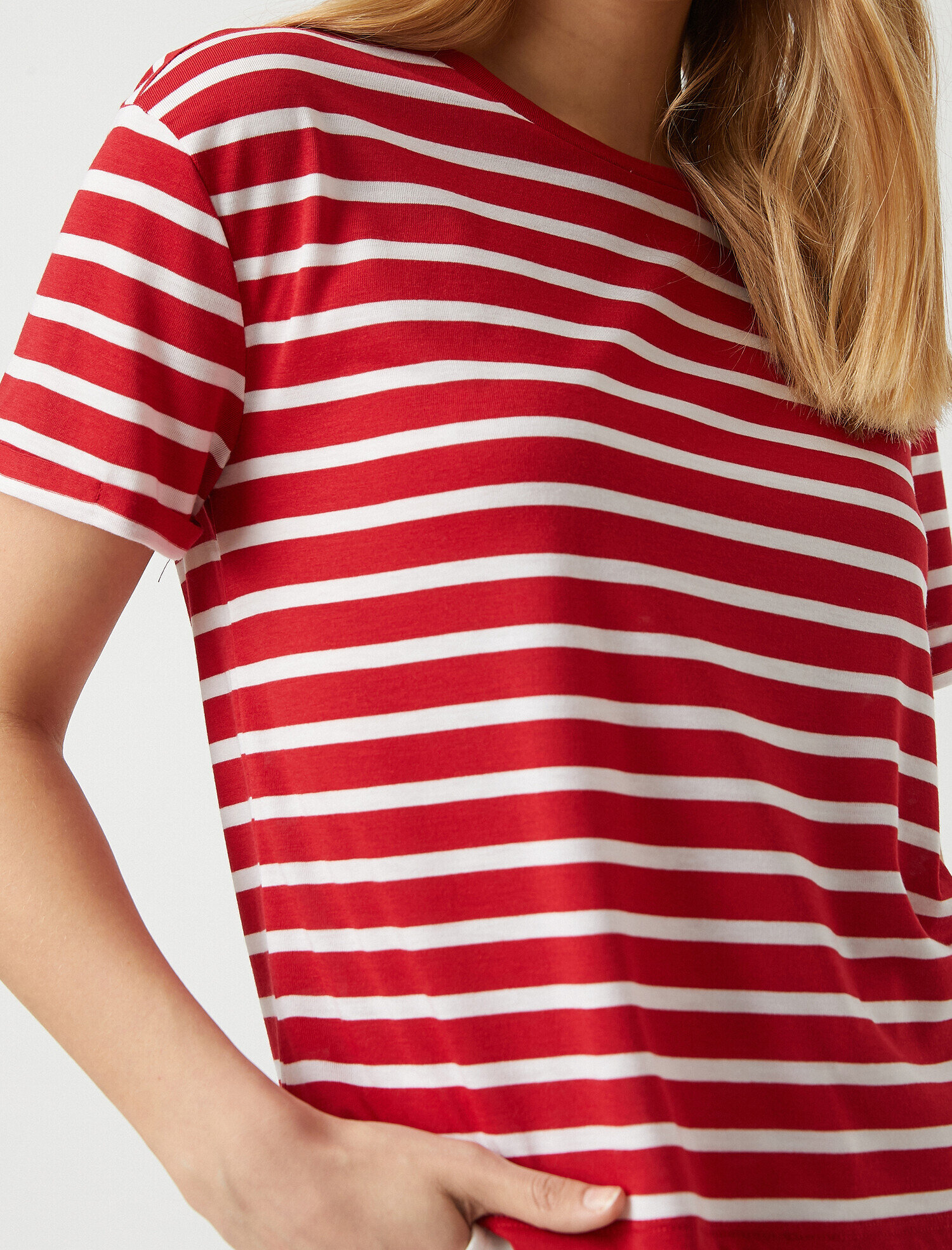   Bisiklet Yaka Kısa Kollu Çizgili Basic Tişört