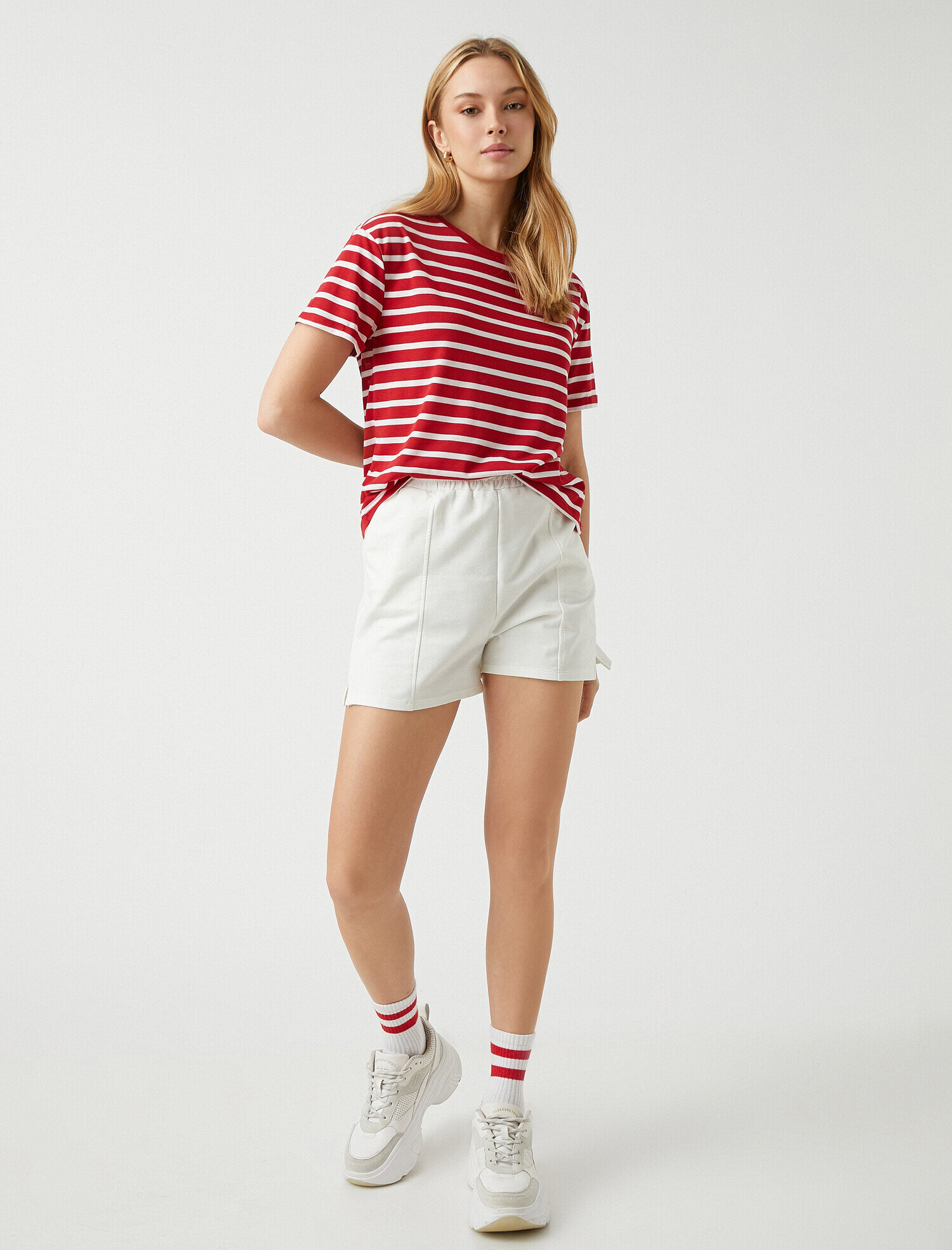   Bisiklet Yaka Kısa Kollu Çizgili Basic Tişört