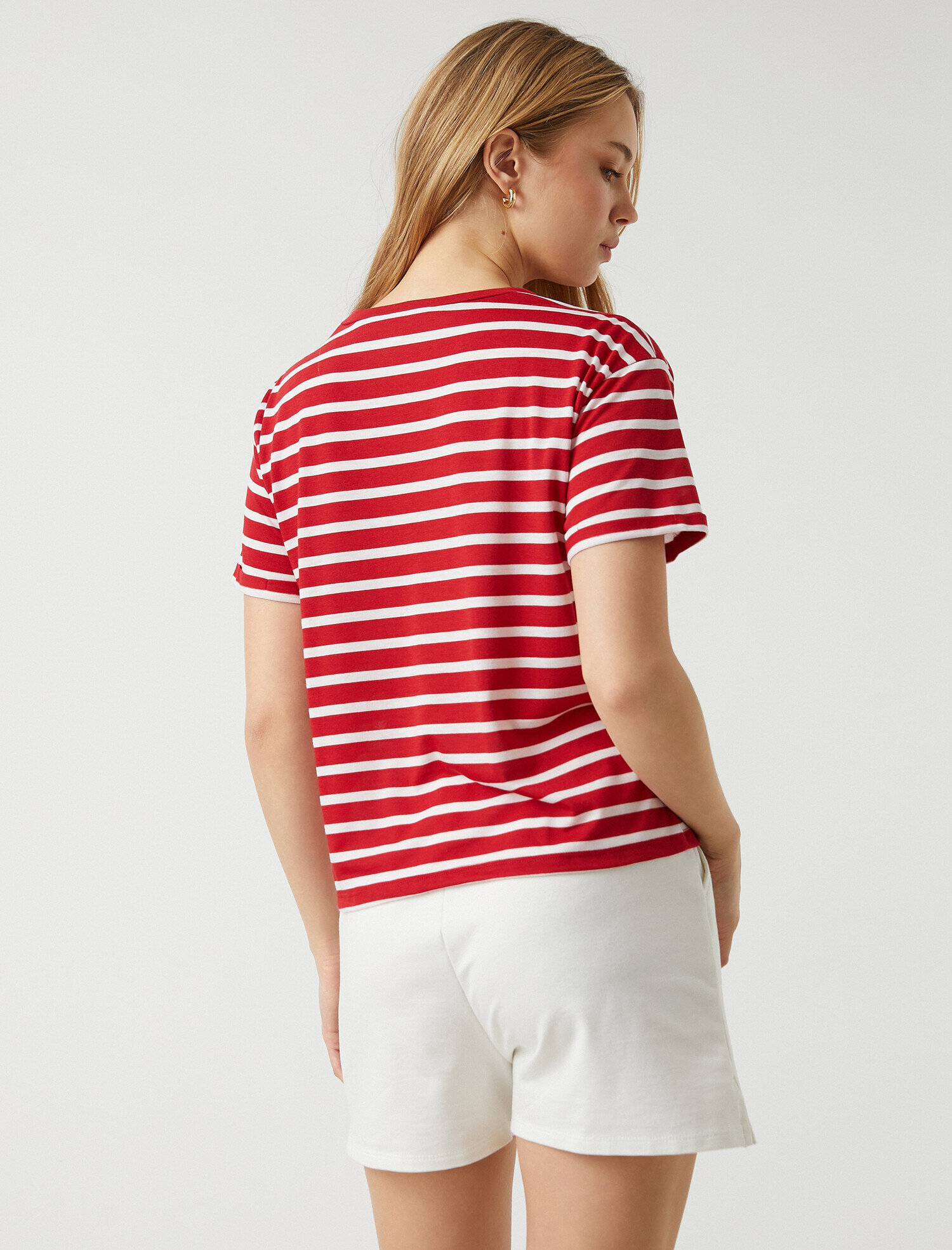   Bisiklet Yaka Kısa Kollu Çizgili Basic Tişört