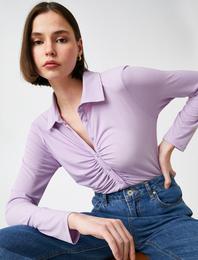 Uzun Kollu Büzgülü Gömlek