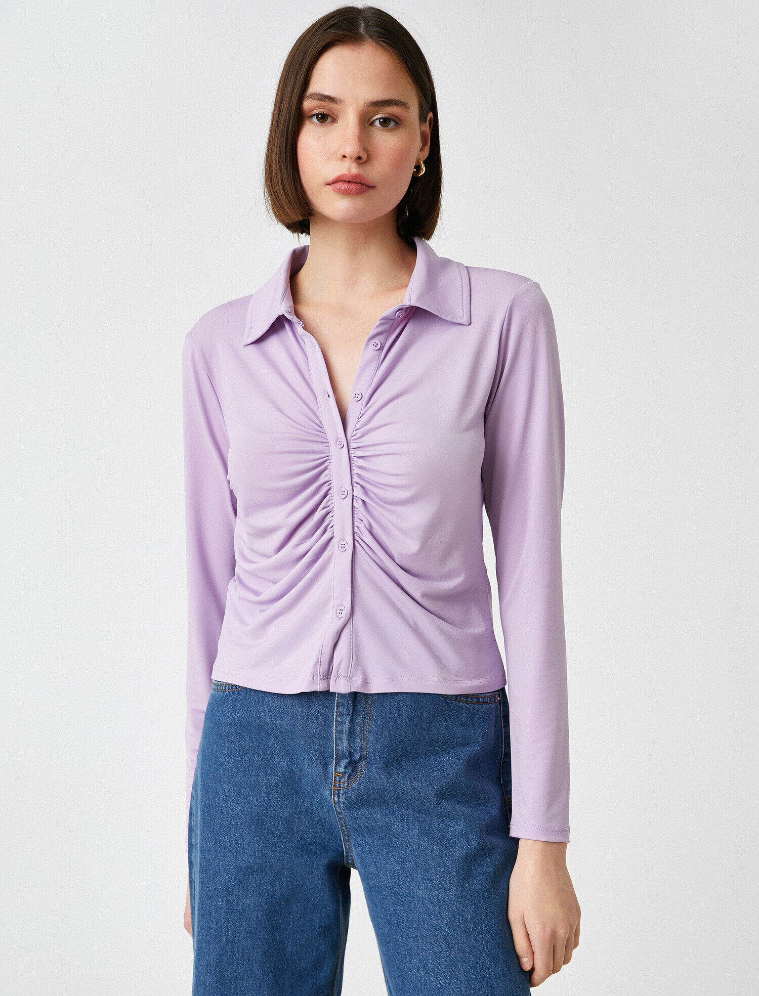   Uzun Kollu Büzgülü Gömlek