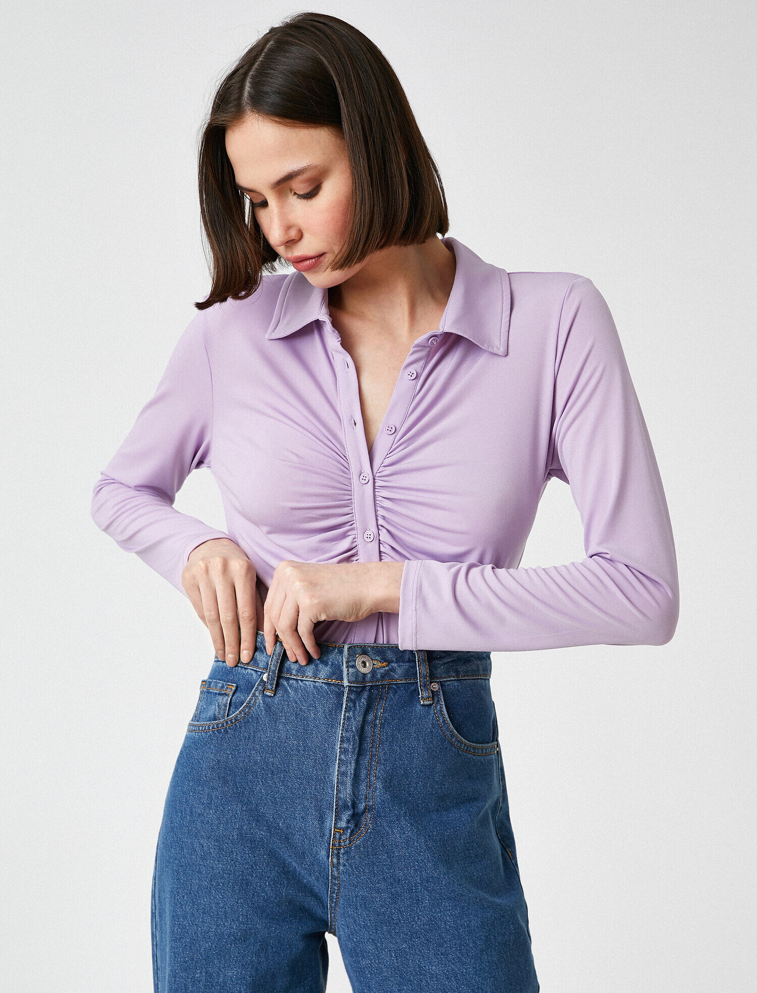   Uzun Kollu Büzgülü Gömlek