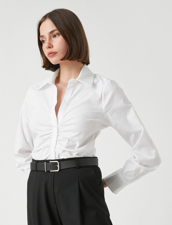  Uzun Kollu Büzgülü Pamuklu Gömlek