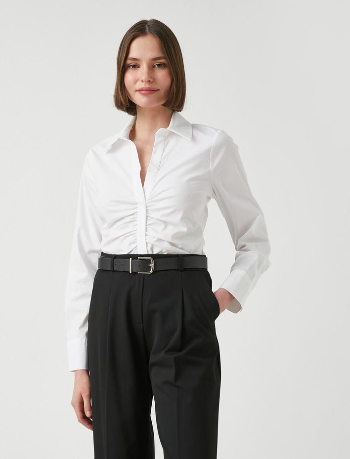  Uzun Kollu Büzgülü Pamuklu Gömlek