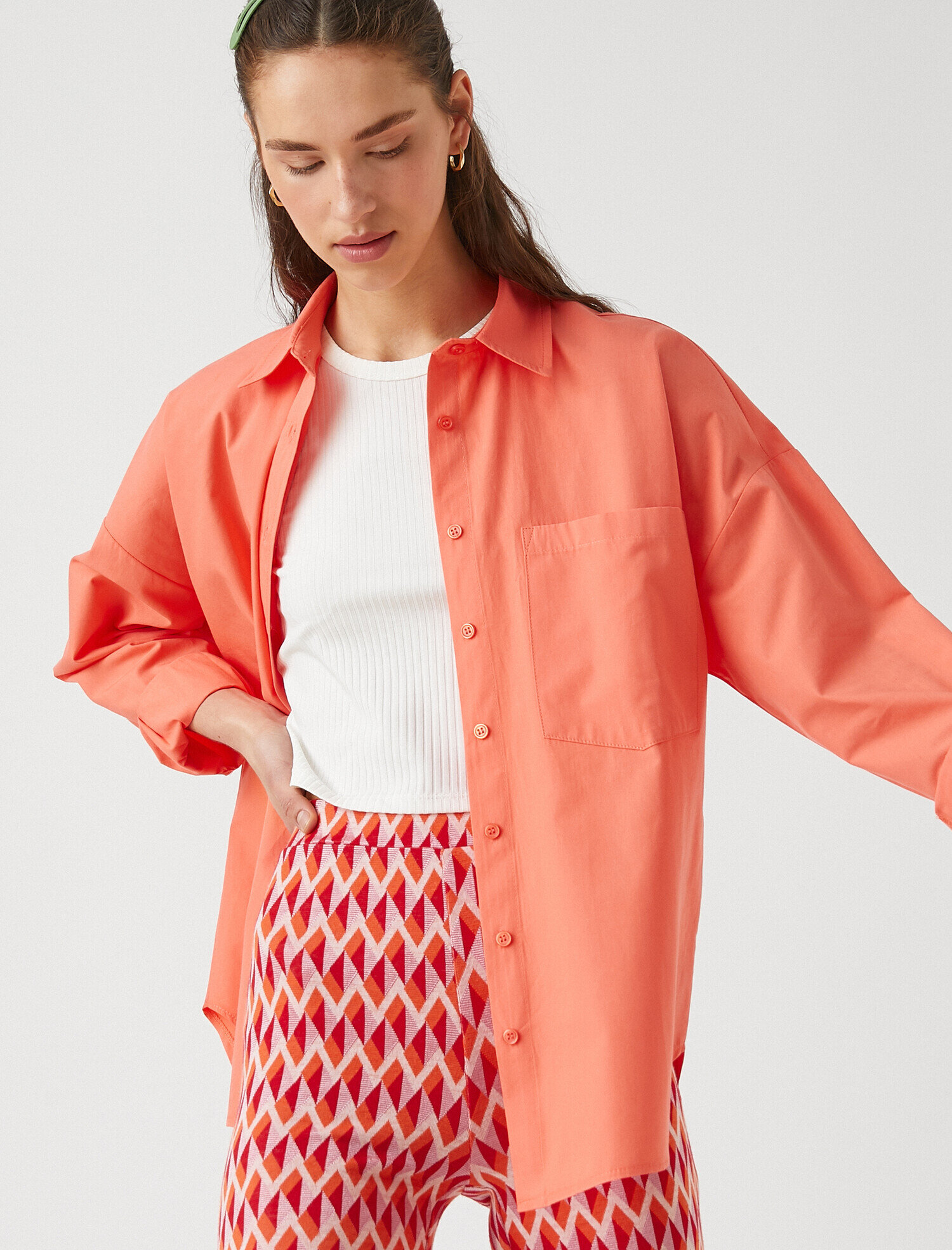   Pamuklu Cepli Gömlek Uzun Kollu