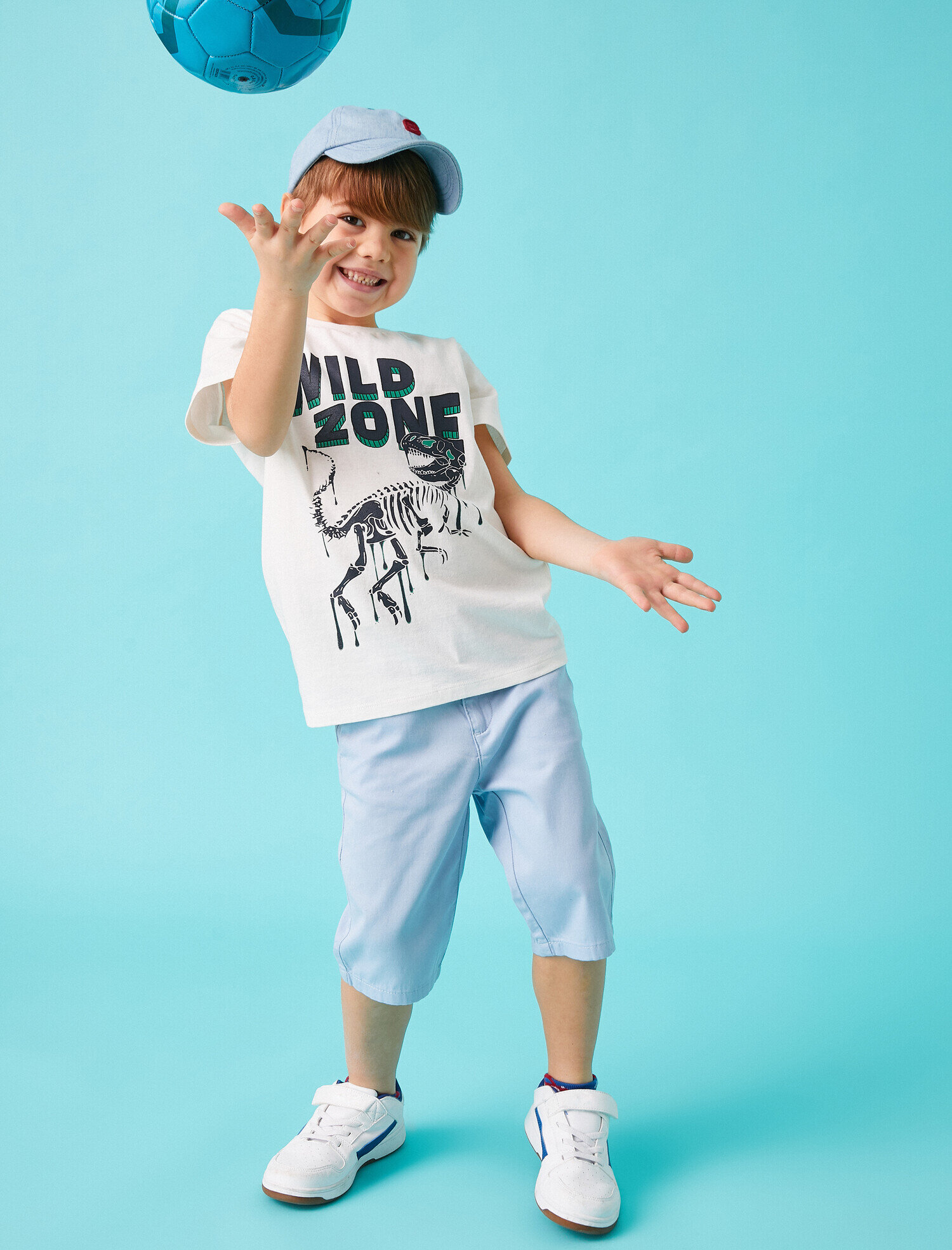  Erkek Çocuk Dinozor Baskılı Kısa Kollu Tişört Pamuklu