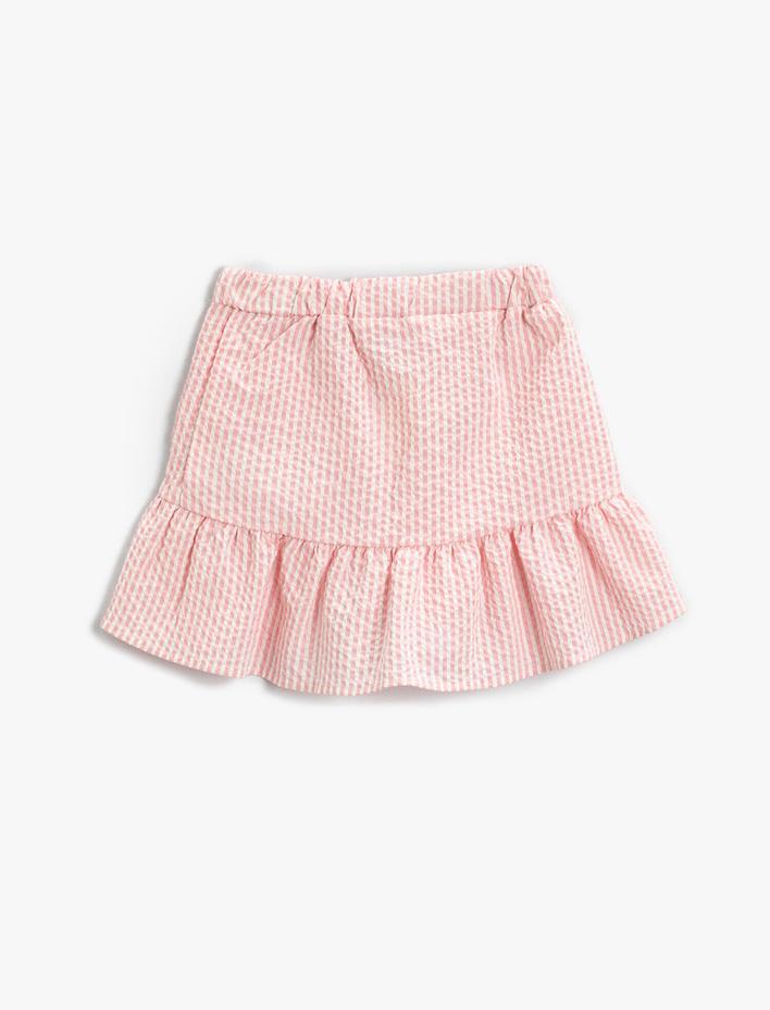 Kız Çocuk Çizgili Fırfırlı Mini Etek