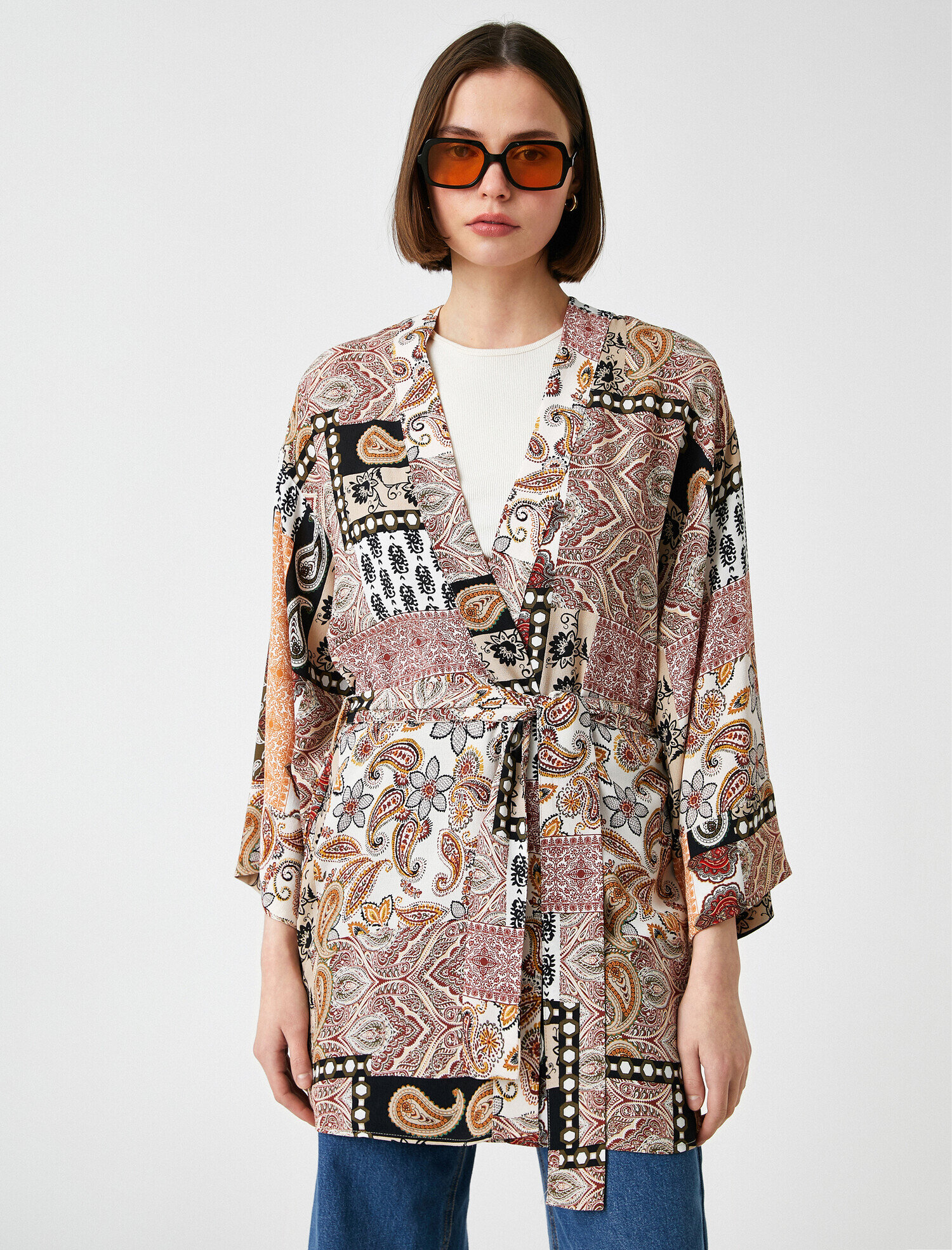   3/4 Kol Desenli Kimono