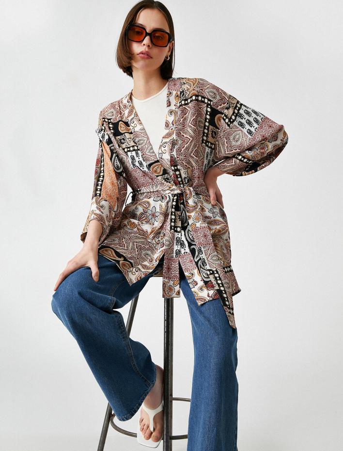  3/4 Kol Desenli Kimono