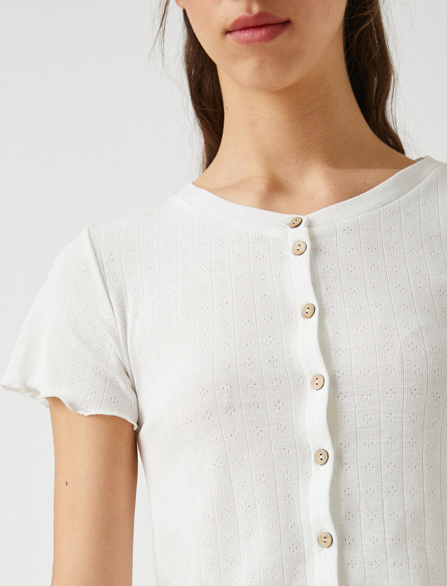   Basic Düğmeli Kısa Kollu Crop Tişört