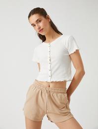 Basic Düğmeli Kısa Kollu Crop Tişört