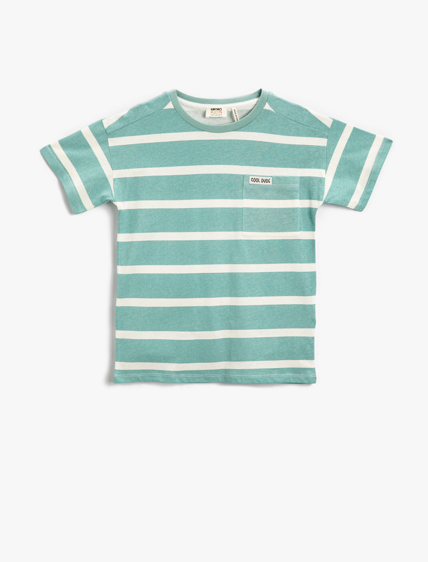  Erkek Çocuk Çizgili Cep Detaylı Kısa Kollu Tişört Bisiklet Yaka Pamuklu