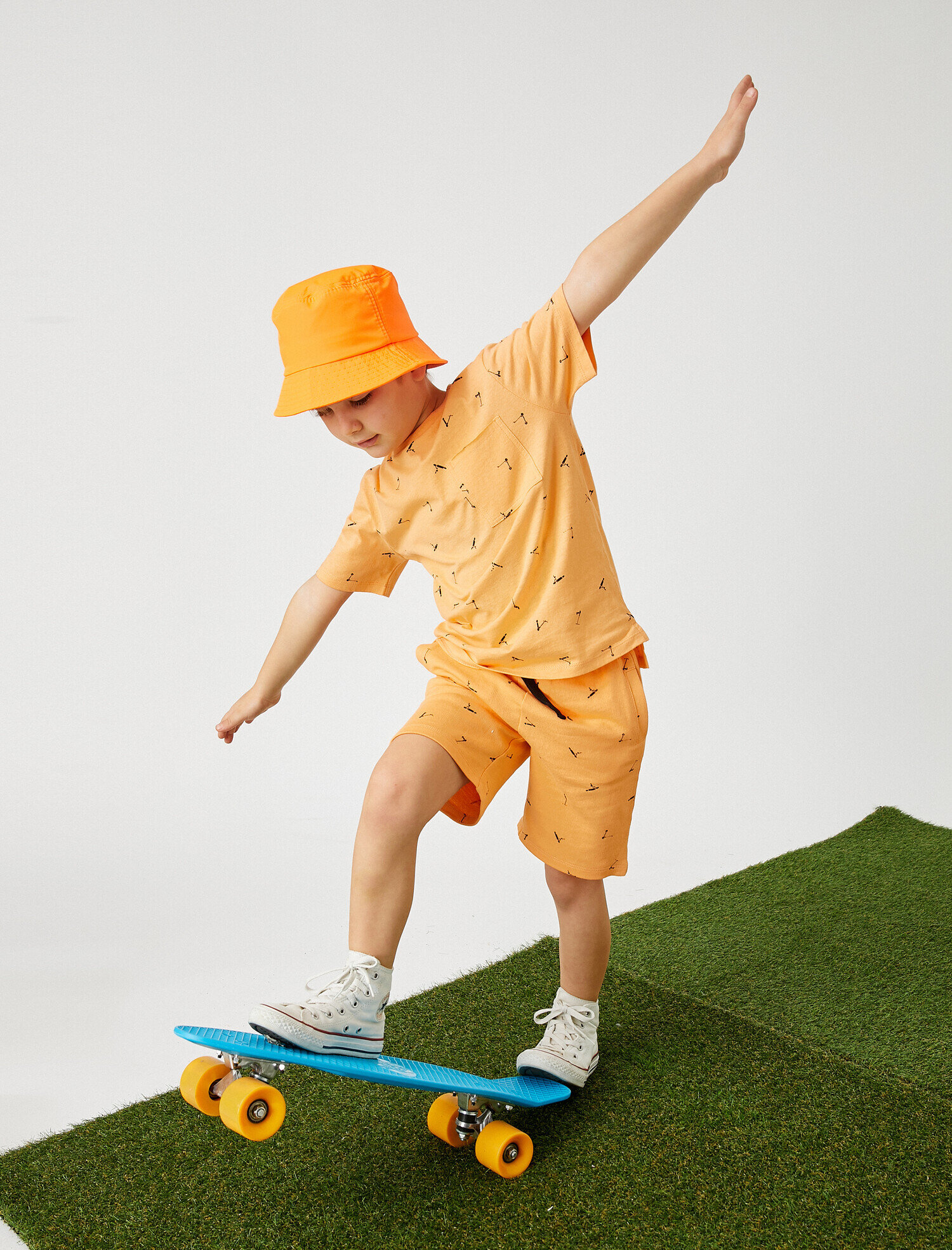  Erkek Çocuk Baskılı Kısa Kollu Bisiklet Yaka Tişört Pamuklu