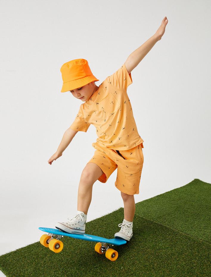 Erkek Çocuk Baskılı Kısa Kollu Bisiklet Yaka Tişört Pamuklu