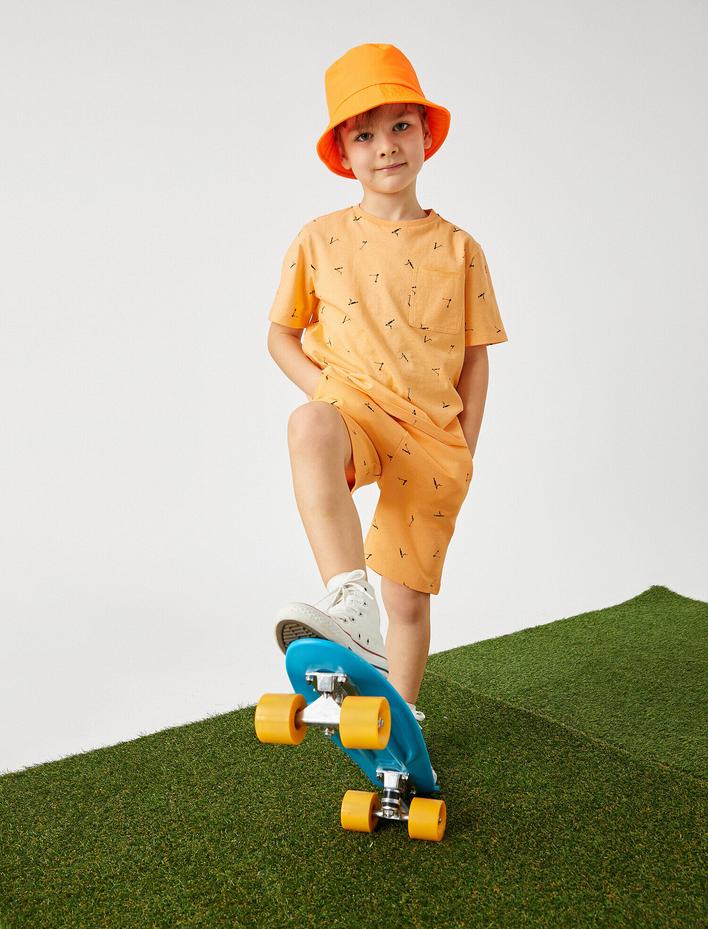 Erkek Çocuk Baskılı Kısa Kollu Bisiklet Yaka Tişört Pamuklu