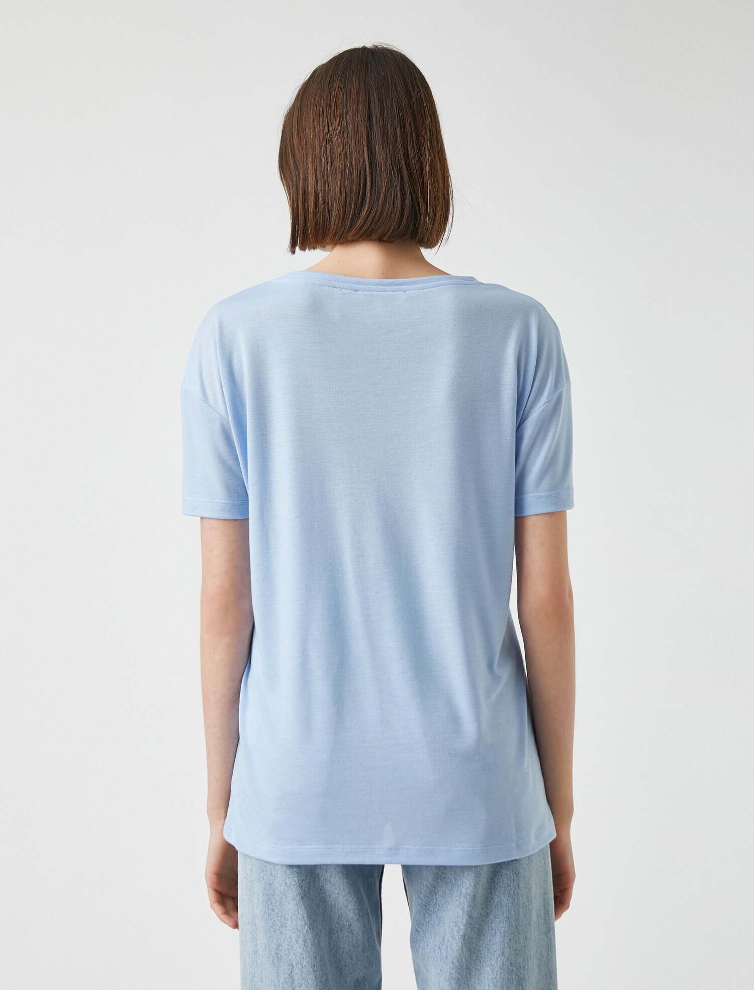   Bisiklet Yaka Kısa Kollu Baskılı Tişört