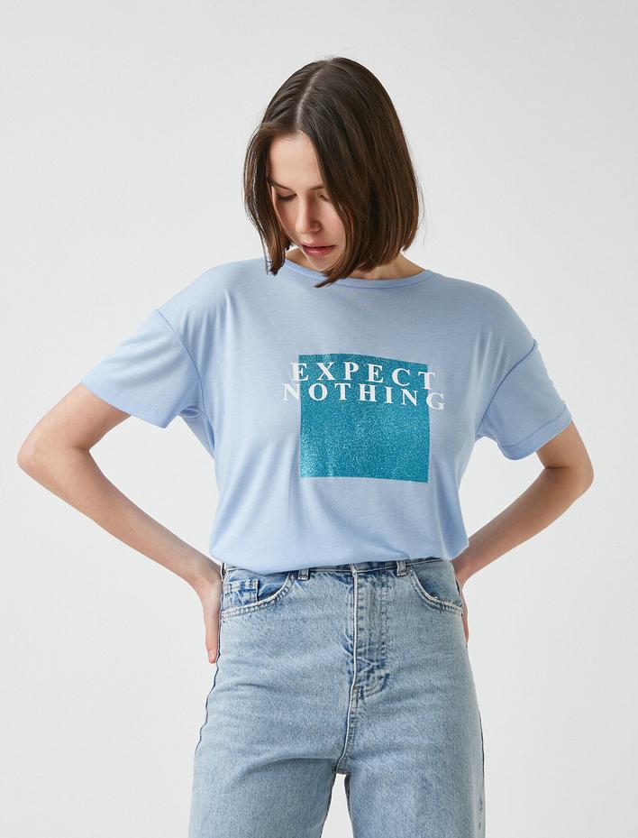  Bisiklet Yaka Kısa Kollu Baskılı Tişört