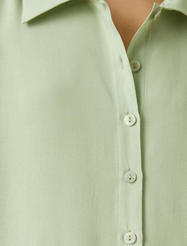  Uzun Kollu Gömlek Yaka Fırfırlı Midi Elbise