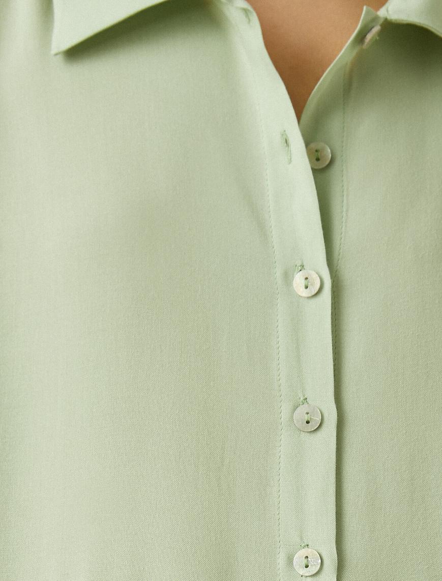   Uzun Kollu Gömlek Yaka Fırfırlı Midi Elbise