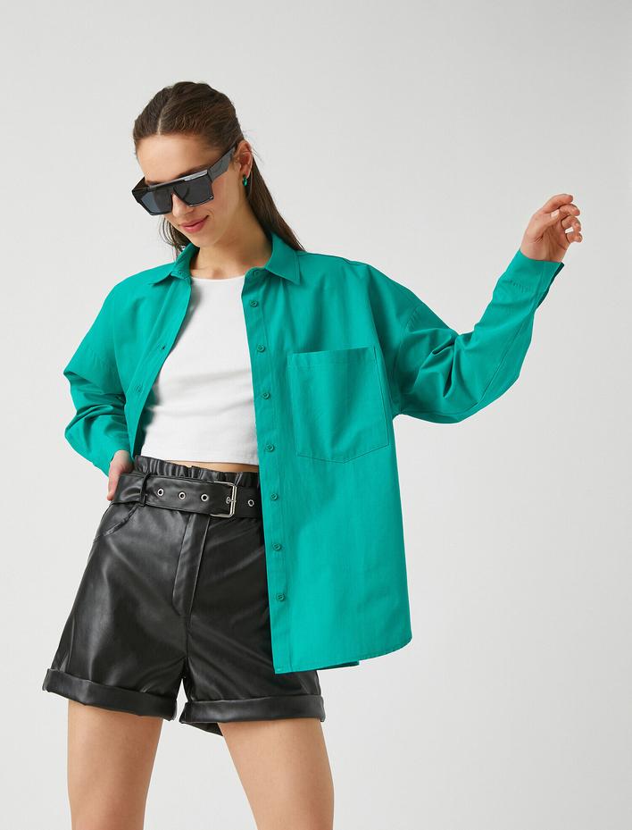  Pamuklu Cepli Gömlek Uzun Kollu