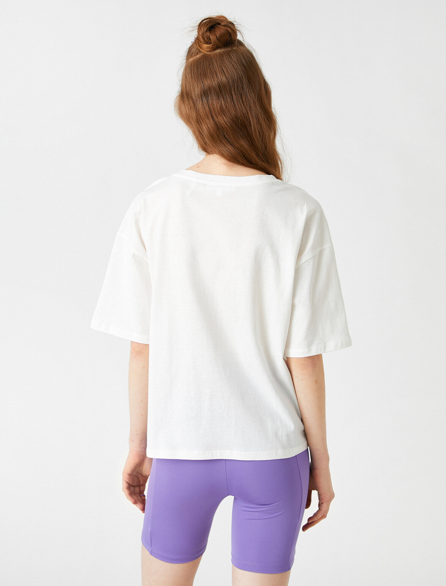   Oversize Baskılı Kısa Kollu Bisiklet Yaka Tişört