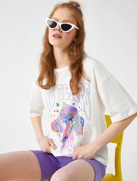 Oversize Baskılı Kısa Kollu Bisiklet Yaka Tişört