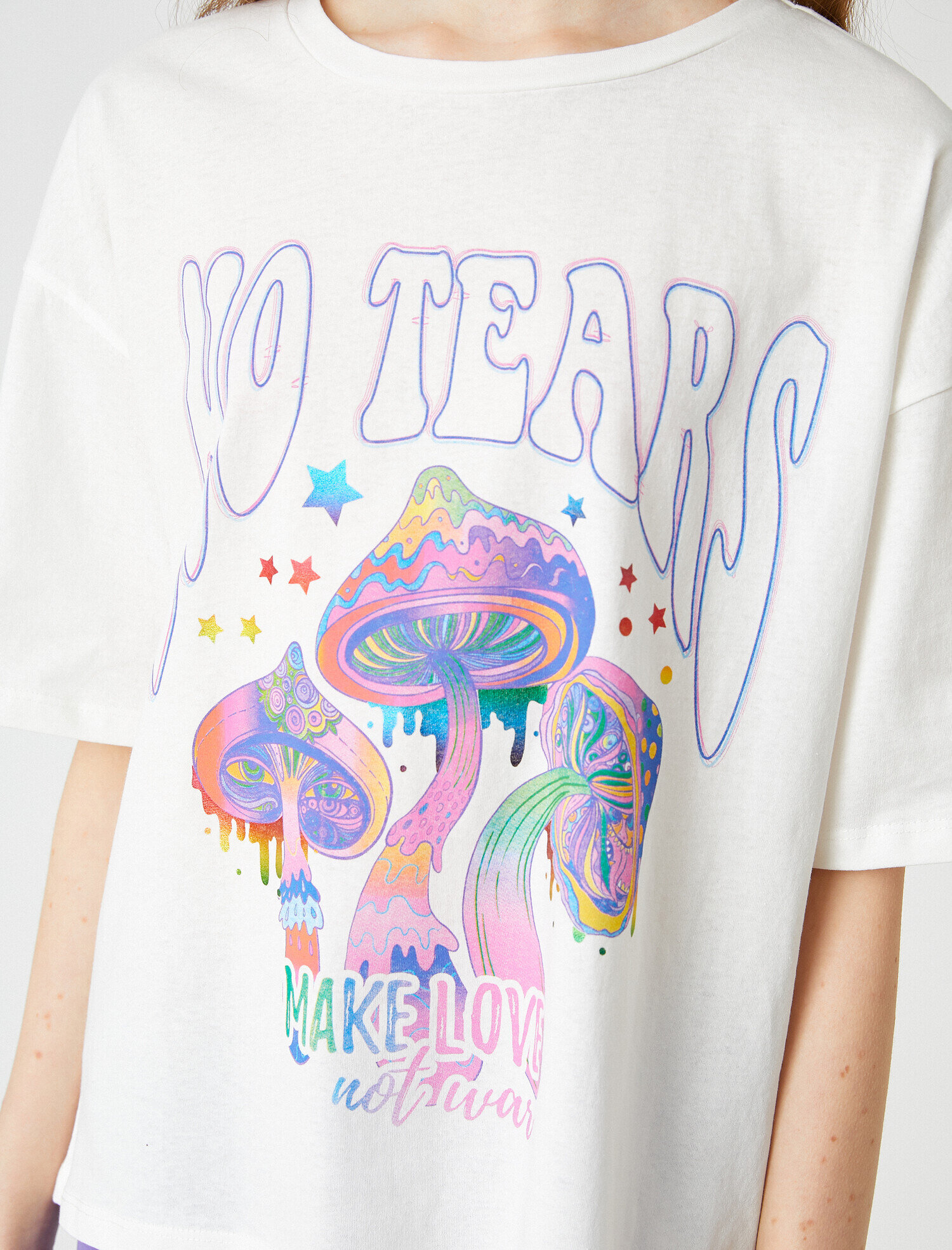   Oversize Baskılı Kısa Kollu Bisiklet Yaka Tişört