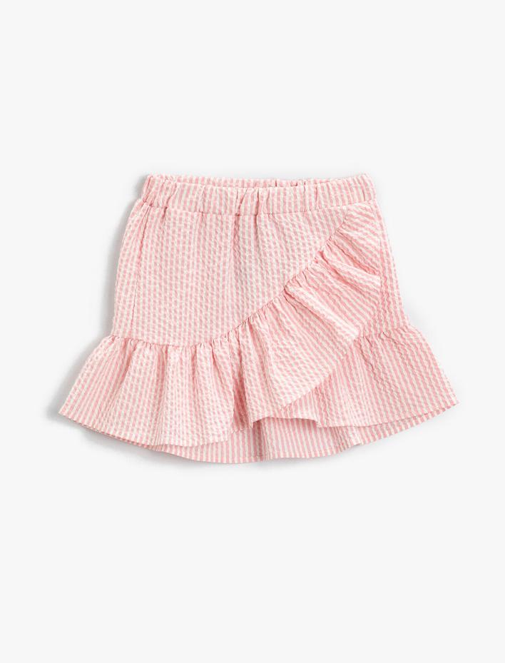 Kız Çocuk Çizgili Fırfırlı Mini Etek