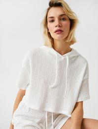 Kapüşonlu Kısa Kollu Crop Sweatshirt