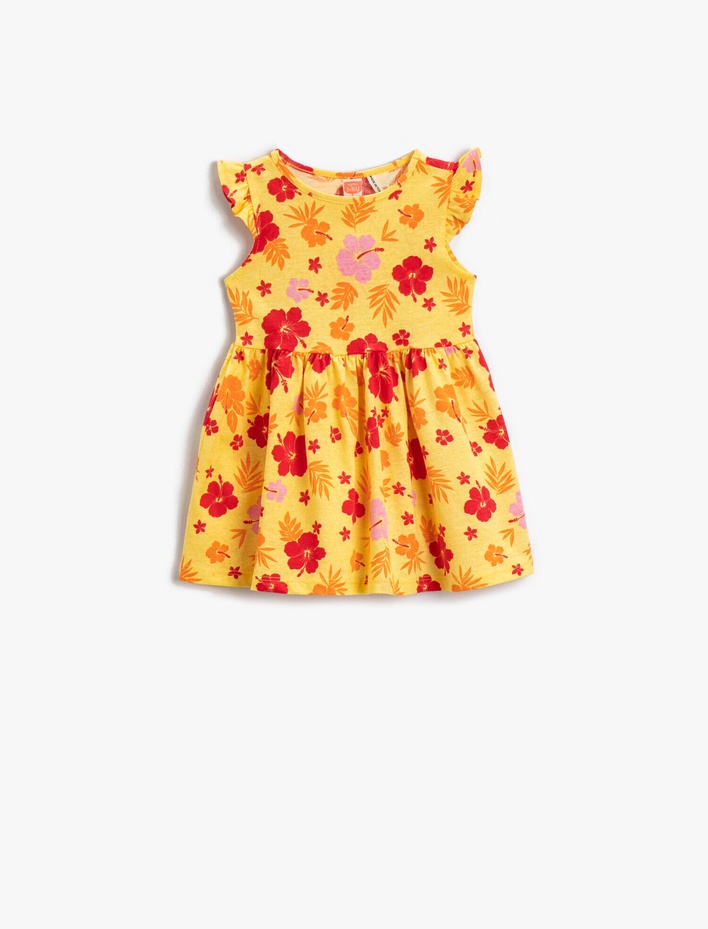 Kız Bebek Elbise Çiçek Desenli Bisiklet Yaka Kolsuz Günlük Pamuklu