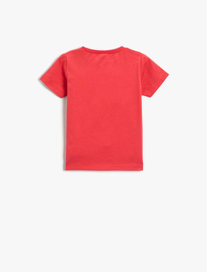 Erkek Bebek Cep Detaylı Dinozor Baskılı Bisiklet Yaka Tişört Pamuklu